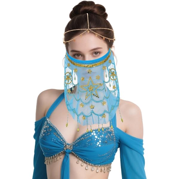 Costume Bollywood E Danza Del Ventre: Set Con Top, Pantaloni, Cintura E Velo - Taglia Unica