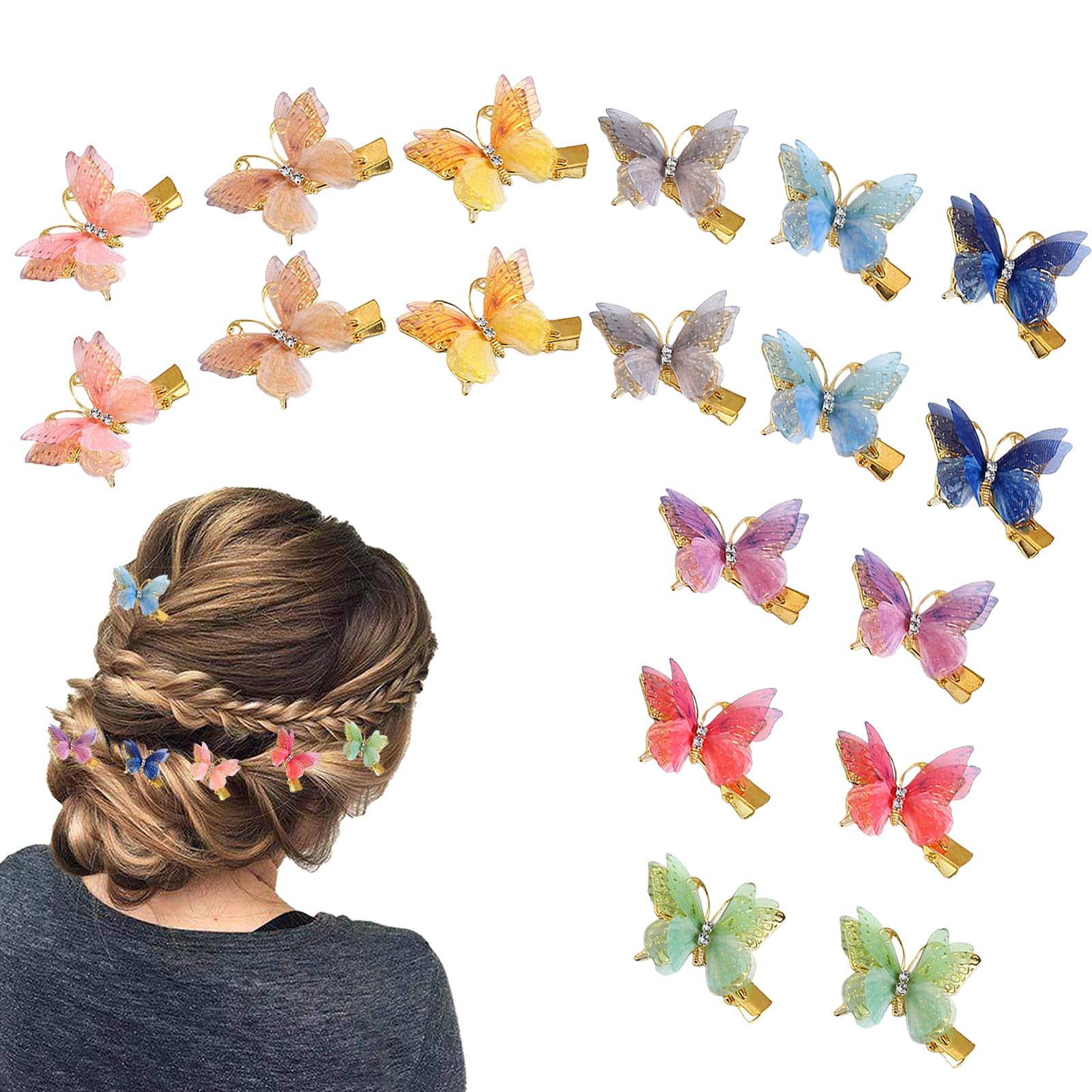 18Pcs Butterfly Hair Clips, Butterfly Clips, Butterfly Clips for Hair, Hair Clips for Girls, Toddler Hair Accessories, Girls Hair Clips, Coloured Realistic Butterfly Hair Clips for Girls Women