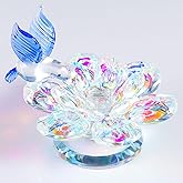 Movdyka Crystal Figurine Lotus Flower Decor Blue Hummingbird Gifts for Women Glass Ornaments Sparkle Crysta Reflection Lotus Flower Glass Home Decor