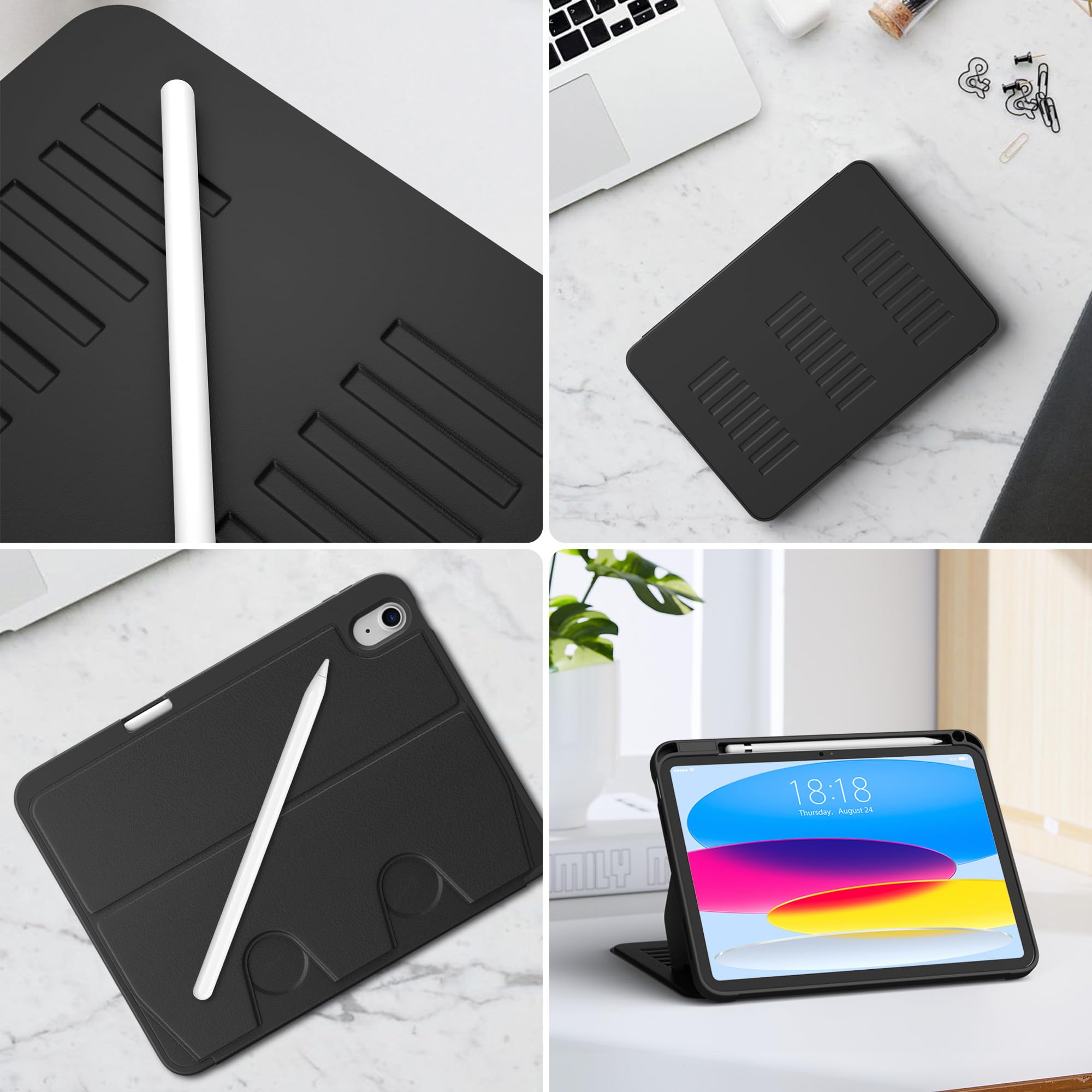 VIKESI Case for iPad (A16) 11-inch 2025 and iPad 10th/11th Generation 10.9 Inch 2022,Multiple Angles Magnetic Stand Cover,Shockproof Back,Pencil Holder,and Auto Sleep/Wake,Black