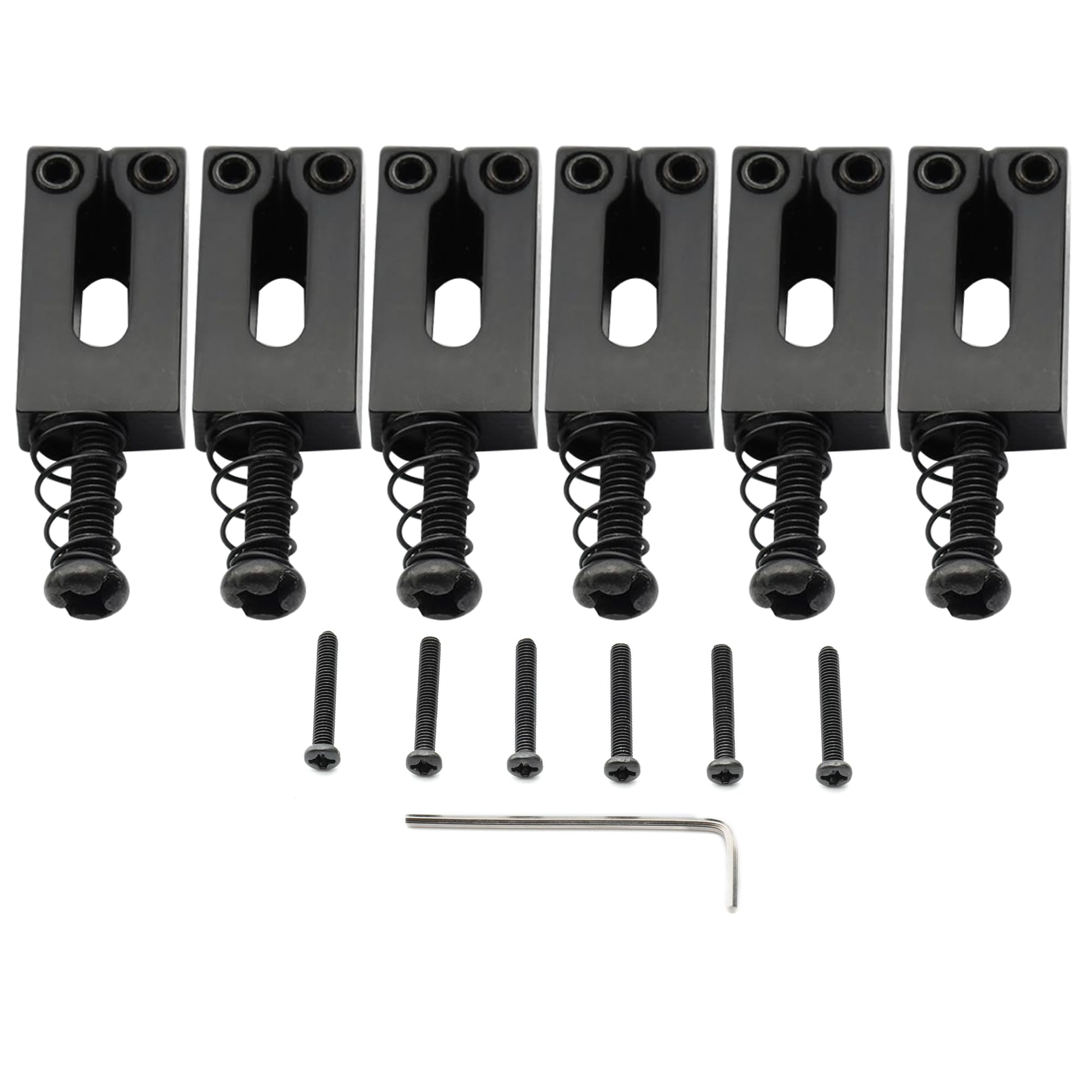 Musiclily Pro 10.5mm Modern Style Zinc Alloy Bridge Saddles for Strat Tele Electric Guitar, Black (Set of 6)