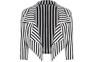 Loxdonz Women's Classic ¾ Sleeves Open Front Stripes Cropped Waterfall Crop Blazer Jacket Coat Cardigan