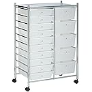 VonHaus 15 Drawer Storage Trolley | Home Office Supplies or Make-up & Beauty Accessories | White