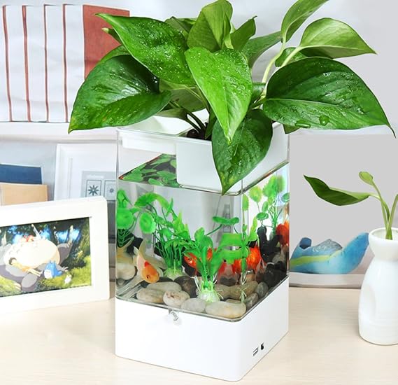 JIANGU selfcleaning fish tank, waterfree lazy mini fish tank, acrylic