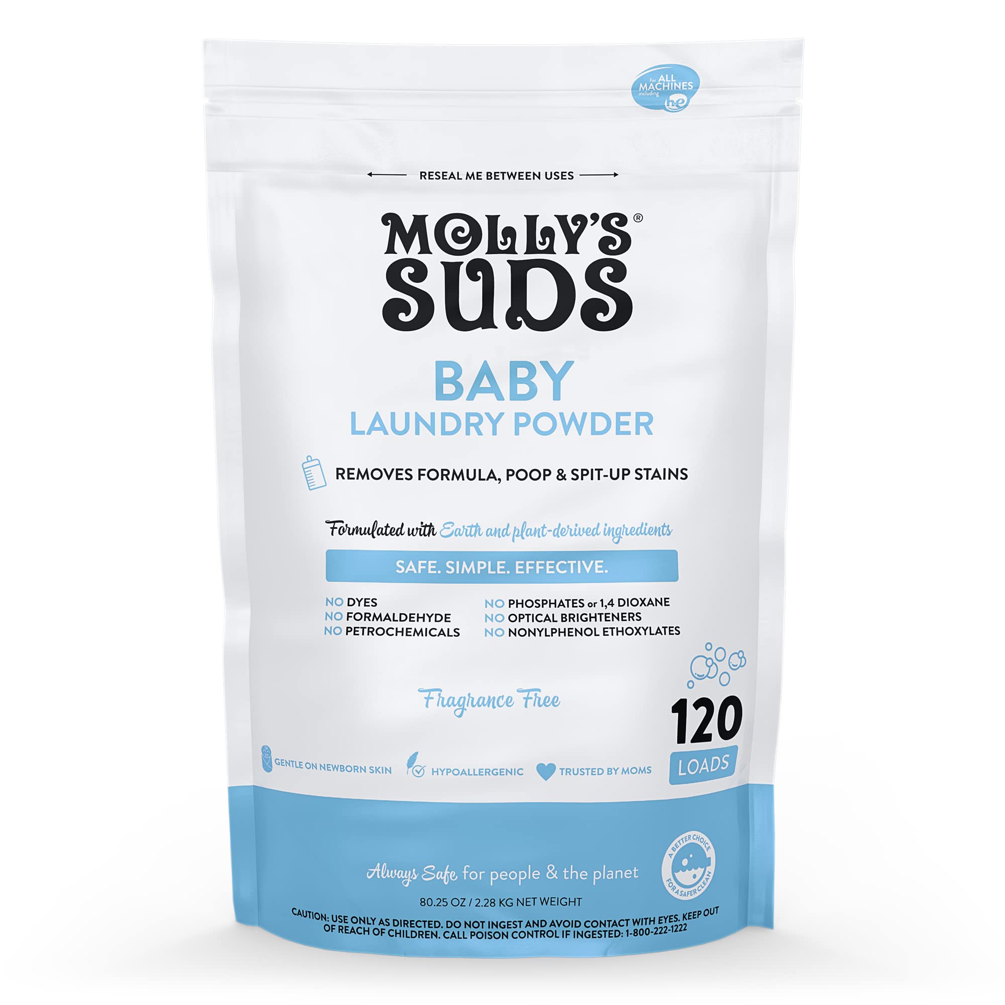 Molly's Suds Baby Laundry Detergent Powder | Removes Formula, Poop & Spit-Up Stains | Extra Gentle for Newborns (Fragrance Free)