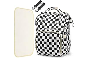 LIMHOO 3 in 1 Diaper Bag Backpack, Multifunction Large Baby Bags with Changing Pad & Stroller Straps, Waterproof Nappy Bag for Mom Baby Care (Checkered)