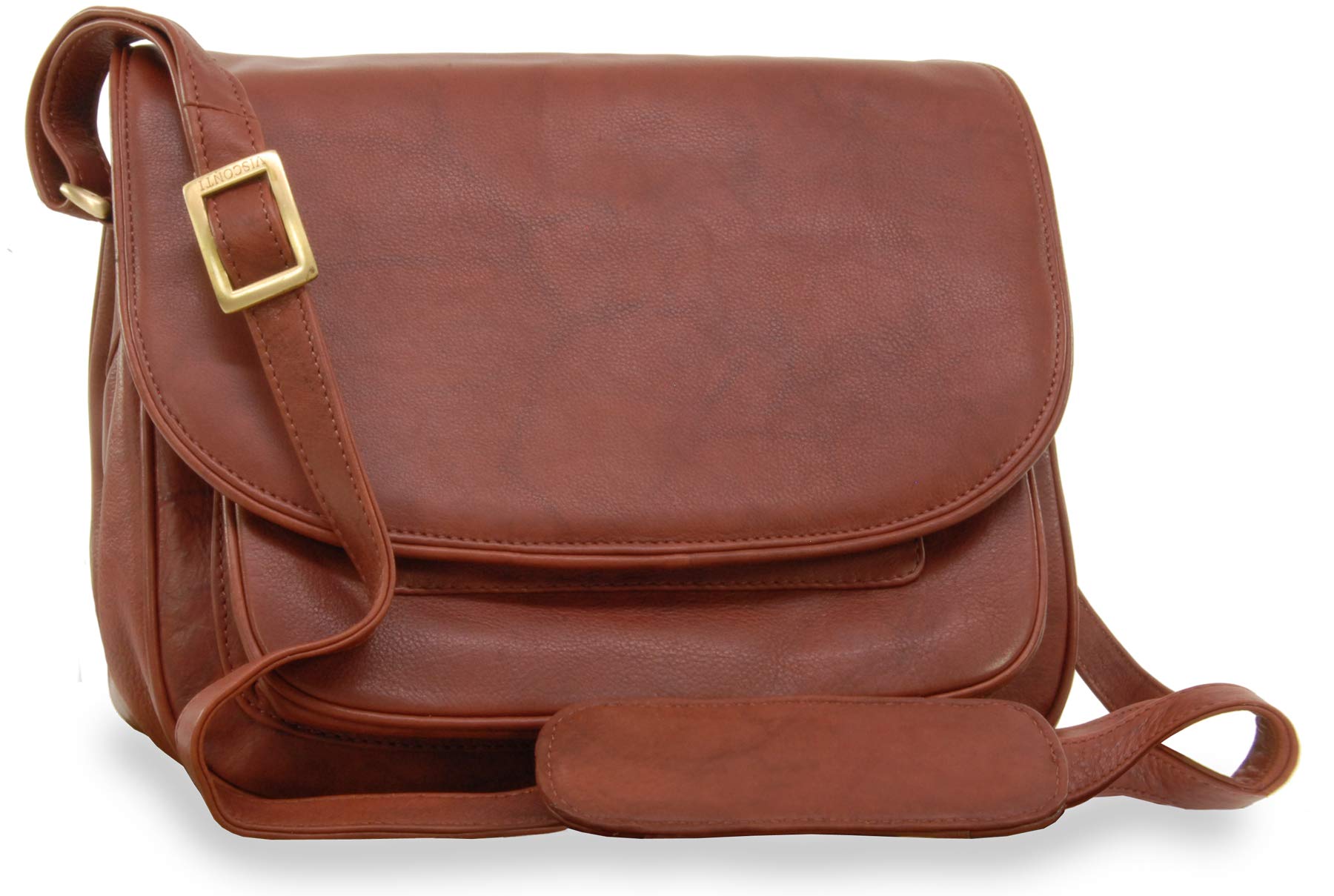 VISCONTI - Women's Leather Crossbody Saddle Bag - Medium Handbag - Multiple Pockets - Adjustable Shoulder Strap - Atlantic - 2195 - Brown