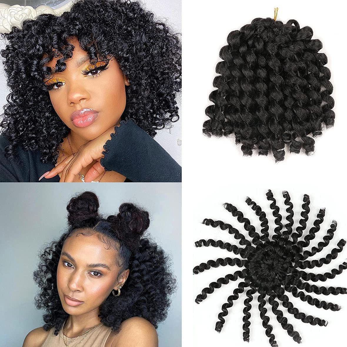 Xtrend 5 Packs/Lot Wand Curl jamaican bounce Twist Braids Hair Crochet Braids Curly Hair Extension 12inch Synthetic Hair Weave for Women 20strands/pack (12Inch,1B#)