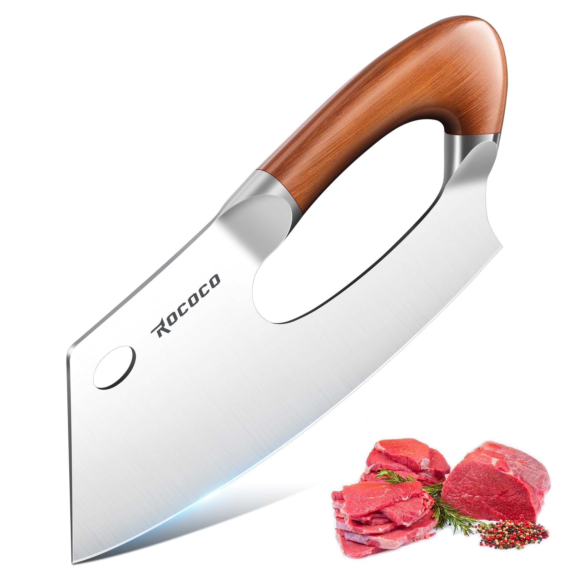 Photo 1 of ROCOCO Meat Cleaver Knife Unique Effort Saving Kitchen Knife Professional Stainless Steel Chef Cooking Knives for Cutting Meat Vegetable Father Mother Christmas Gift Bronze