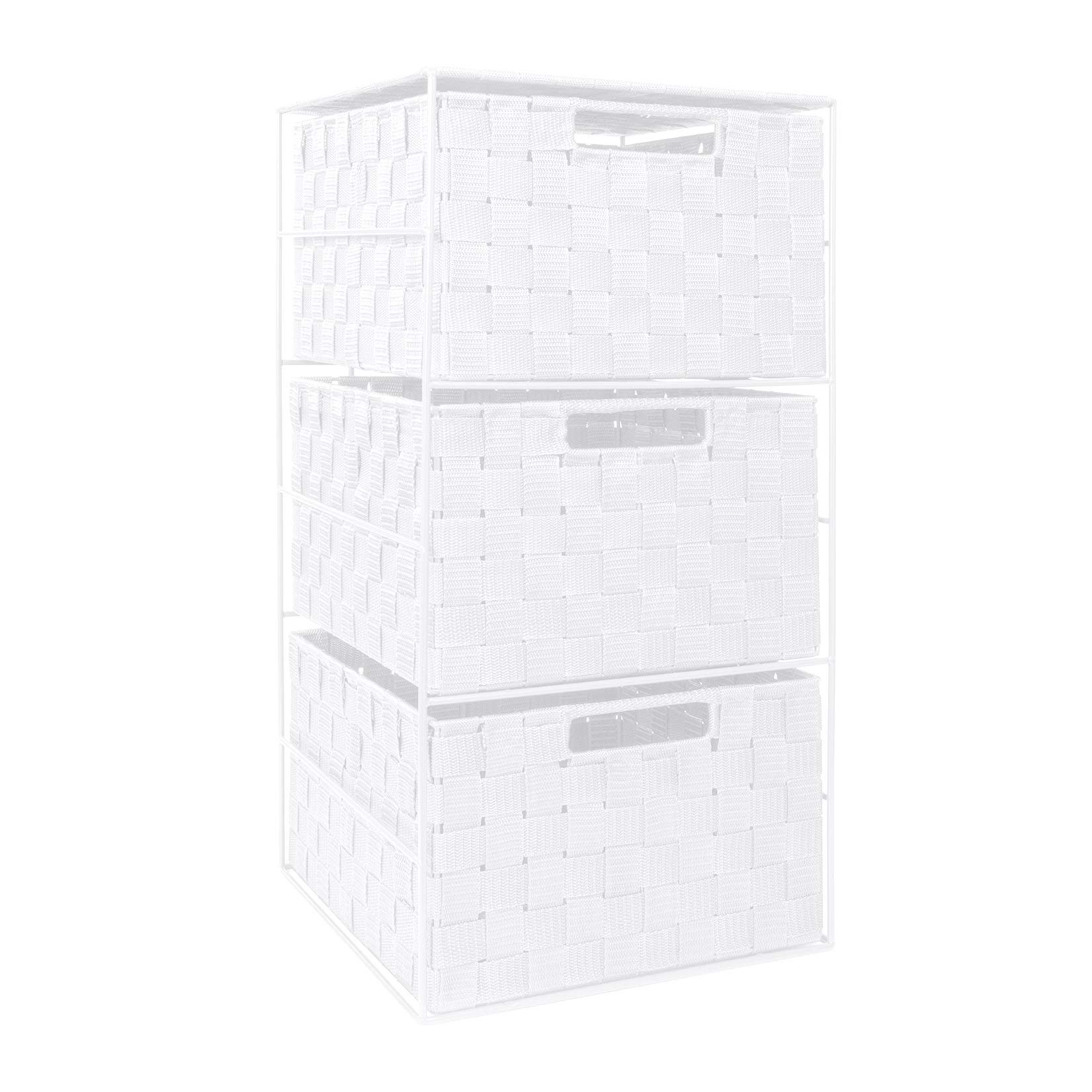 EHC Woven 3 Drawer Storage Unit Cabinet For Bathroom, Bedroom - White