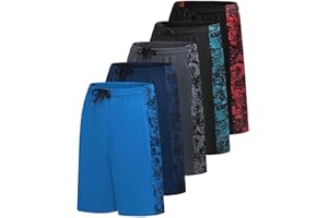 Real Essentials Men’s 5 Pack: 9" Dry-Fit Shorts – Athletic Gym, Workout, Basketball, Running, Casual Lounge Active Pockets