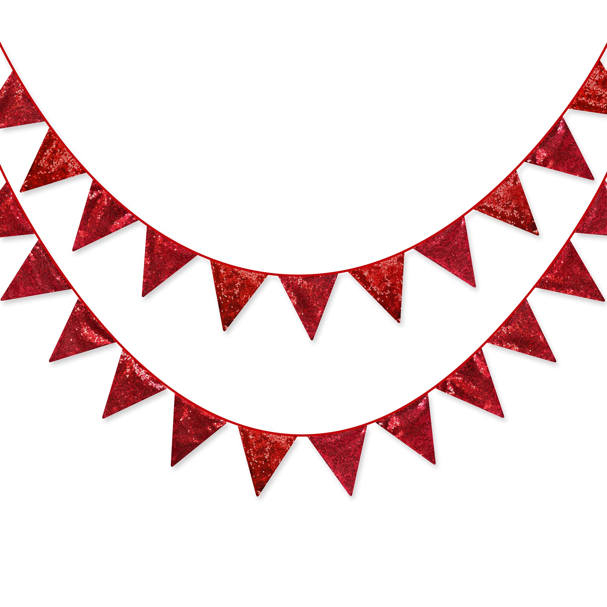 Red Party Decorations Double Sided Sequin Red Triangle Pennant Banner Flag Bunting Garland for Birthday Graduations Anniversary Wedding Engagement Bachelorette Valentines Bridal Shower Hen Party Decor