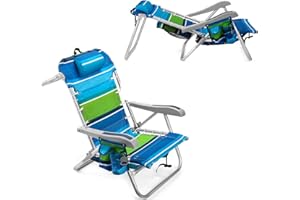 Homevative Backpack Fold-Up Beach Chair, 5 Positions, Towel bar, Cooler, Storage Pouch, Cup Holder and Phone Pocket
