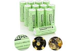 Henreepow Ni-MH 2/3AAA 1.2v 400mAh Rechargeable Batteries,Low Self-Discharge, Long Range with Button Top for Solar Lights,Length 2/3 The Size of AAA Batteries(12 Pack)(Not AAA Size Batteries)