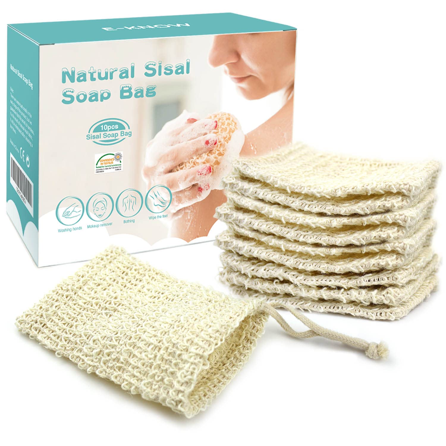 E-Know Soap Bag,10 Pack Natural Sisal Soap Holder, Zero Waste Plastic-free Soap Saver, Foaming and Drying The Soap, Massage, Peeling