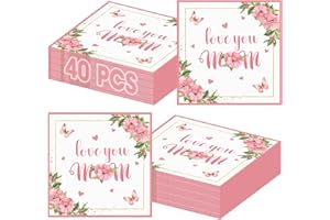 40 Pcs Happy Mothers Day Napkins - 6.5 Inch Flower Mother Days Paper Napkins, 3-Ply Disposable Love You Mom Cocktail Napkin H