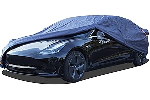 DINGHAO Tesla Model 3 Car Cover Waterproof All Weather, 6 Layers Outdoor Full Exterior Cover Rain Sun UV Snowproof Protection with Zipper Cotton, Mirror Pocket and Charging Port