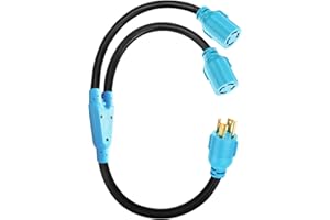 CircleCord 4 Prong 30 Amp Generator Splitter Y Adapter, NEMA L14-30P to 2X L14-30R, 10 AWG SJTW for Manual Transfer Switch, Generators, 125/250V 7500W