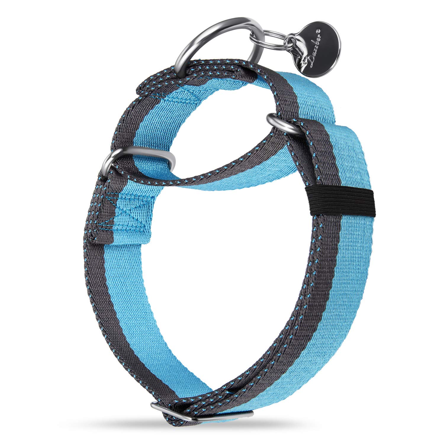 Dazzber Martingale Collar -4cm Width Extra Strong Nylon Dog Collar, No Pull Heavy Duty Dog Collar with 2-Color Stripe for Medium to XLarge Dogs (Baby Blue & Grey, Large, 1 1/2 Inch Wide)