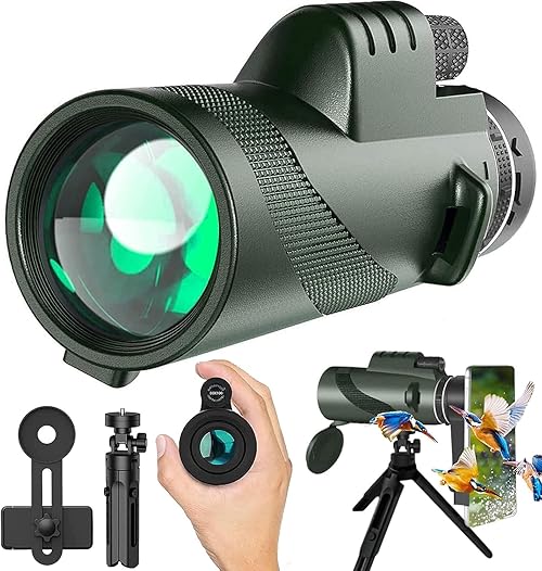 Monocular-Telescope 80x100 High Powered Monoculars High Definition for Adults High Powered with Smartphone Adapter Telescope Hunting Wildlife Bird Watching Travel Camping Hiking-Green