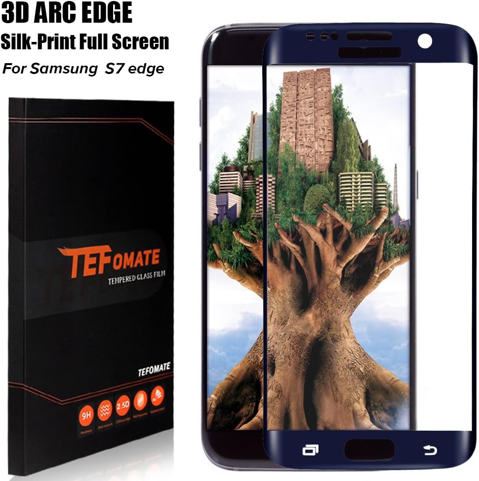TEFOMATE S7 Edge Screen Protector, Full Tempered Glass Screen Protector for Samsung Galaxy S7 Edge [3D Curved Full Screen Protection] (Navy Blue)