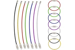 AMUU Keychain Loop 14pcs 6.3/4.3In Stainless Steel Wire Rings for Hanging Luggage Tag Keyrings ID Keepers Colors/Black/Sliver