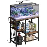 Bestier 20-29-37 Gallon Fish Tank Stand with Power Outlet, Rustic Brown | 400LBS, Reptile Turtle Aquarium Stand, 3 Adjustable Shelves for Filters Storage, 5-In-1 Power Outlet, 6-Leg Steel Frame