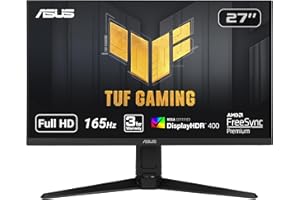 ASUS TUF Gaming VG279QL1A 27” HDR Gaming Monitor, 1080P Full HD, 165Hz (Supports 144Hz), IPS, 1ms, FreeSync Premium, DisplayHDR 400, Extreme Low Motion Blur, Eye Care, HDMI DisplayPort, BLACK