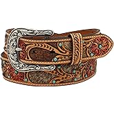 ARIAT Ladies Calf Hair Underlay Red Flower Belt