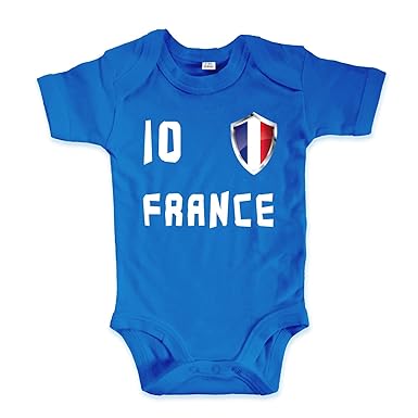 net-shirts Organic Baby Body mit France Frankreich Trikot 02 Aufdruck Fußball Fan WM EM Strampler - Spielernummer wählbar