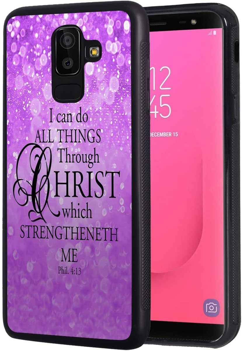 Galaxy J8 2018 Case,Christian Bible Verse Purple Sparkles Glitter Phil 4:13 Design Slim Anti-Scratch Rubber Protective Cover for Samsung Galaxy J8 (2018)