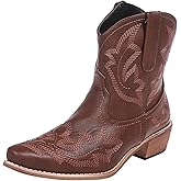 Kinyahoe Cowboy Boots for Women Cowgirl Western Ankle Booties Pointed Toe Low Chunky Heel Embroidered Classic Short