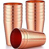 Nuogo 12 Pieces Aluminum Drink Cup, Copper Water Tumblers,14 oz Metal Cups for Drinking, Hammered Surfaces Mirror Finish Stackable Cold Drink Glasses for Red or White Wine Iced Coffee and Moscow Mules