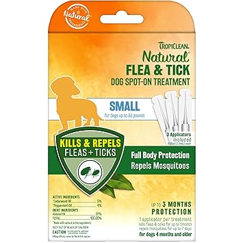 Tropiclean, Natural Flea & Tick Dog Spot on Treatment for Dog, Small (up to 35 Pounds) 3pk