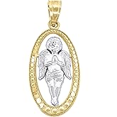 Jewels By Lux 10kt Gold Two-Tone Textured Womens Angel Oval Shape Religious Charm Pendant