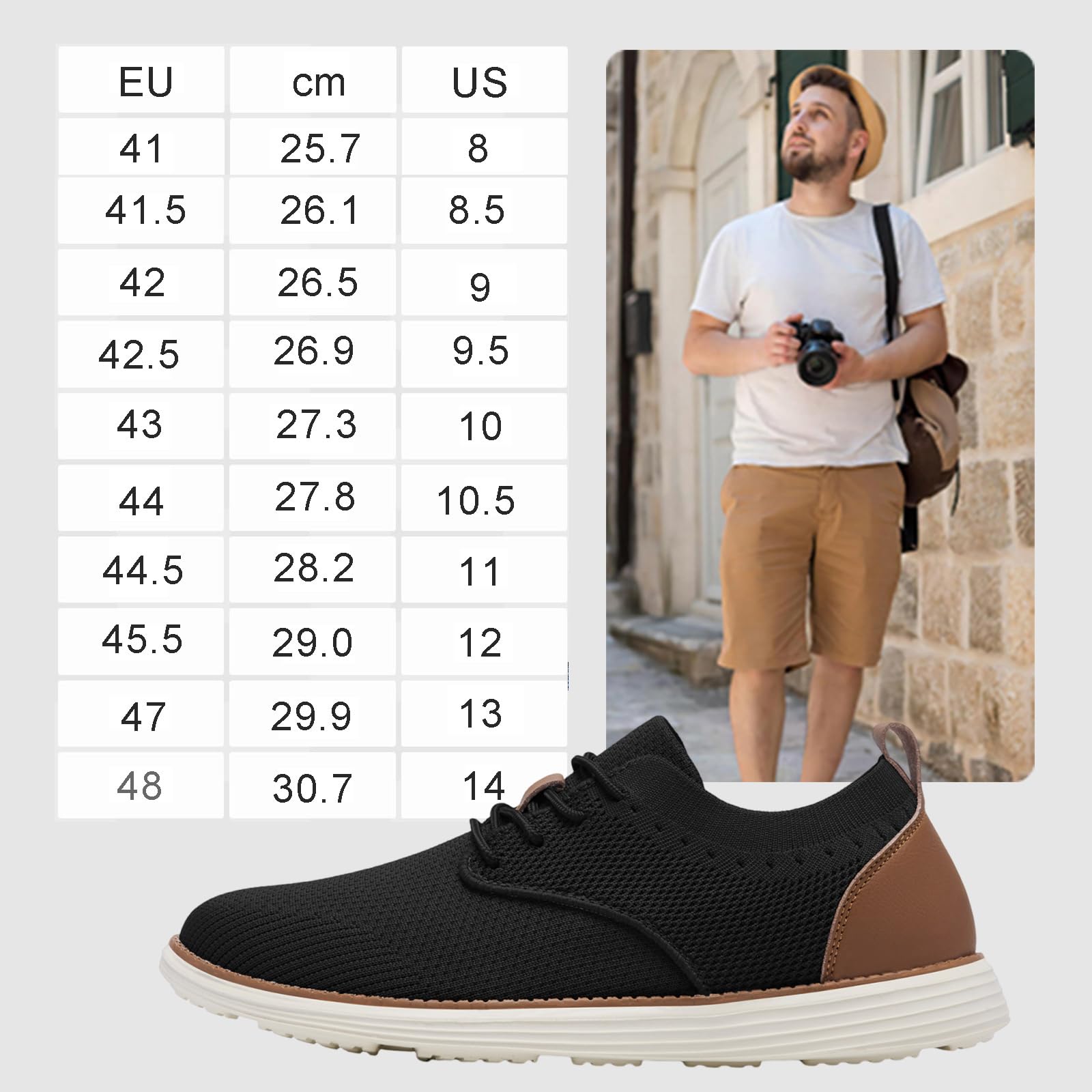 SHULOOK Herren Atmungsaktive Gestrickte Sneakers Leichte (Schwarz 44.5) 7