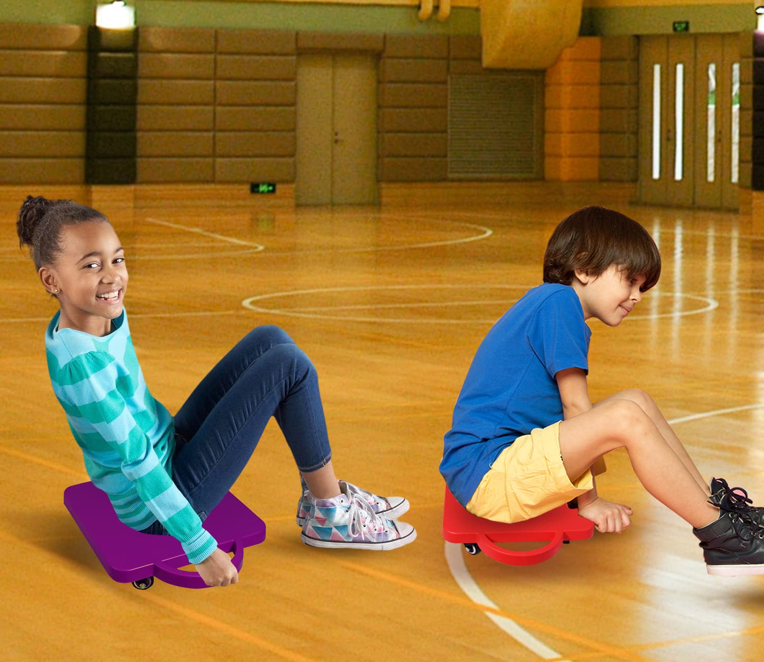 GSE Games & Sports Expert Floor Scooter Board with Handles, Sitting Scooter for Kids Indoor Play Equipment, Fun Scoot Board with Non-Marring Plastic Casters for Children (6 Colors Available)