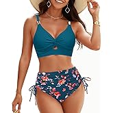 High Waisted Bikini - Two Piece Swimsuit for Women Tummy Control Modest Bathing Suit 2025 Cutout Twist Swimwear