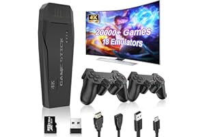 HCRTGAY Wireless Retro Gaming Console Stick, Plug and Play TV Video Games Stick with Built-in 18 Emulators, Retro Drive 20000+ Games, 4K HDMI Output with 2 2.4G Wireless Controllers (64GB Memory Card)