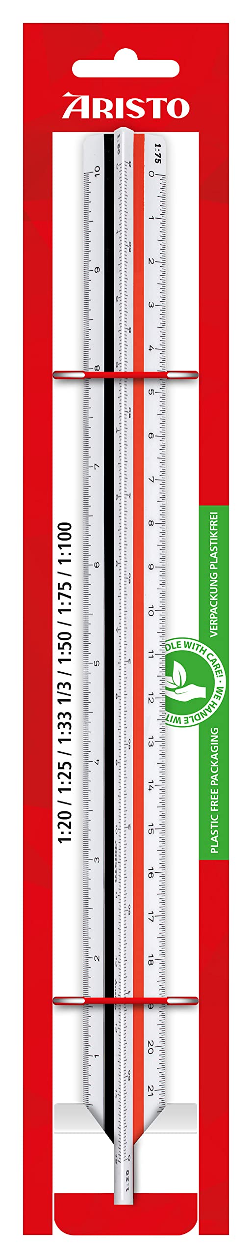 Aristo D AR23703EB Triangular Scale (Reduction 1:20/25/33.33/50/75/100, Plastic, 30 cm Long) for Vocational School White