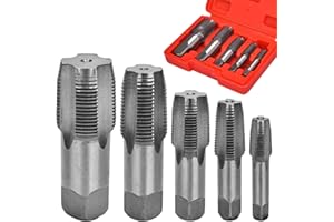 COMFYLICHI NPT Pipe Tap Set of 5, 1/8", 1/4", 3/8", 1/2", 3/4" NPT Tap, Carbon Steel NPT Thread Forming Tap and Drill Set with Storage Box for Re-thread Damaged or Jam Pipe Threads