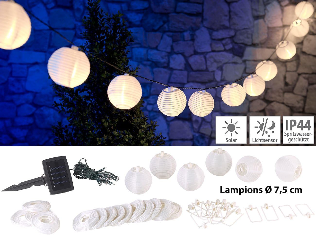 Solar Lichterkette Mit 20 Weißen Lampions - Warmweiße Beleuchtung Für Garten & Balkon