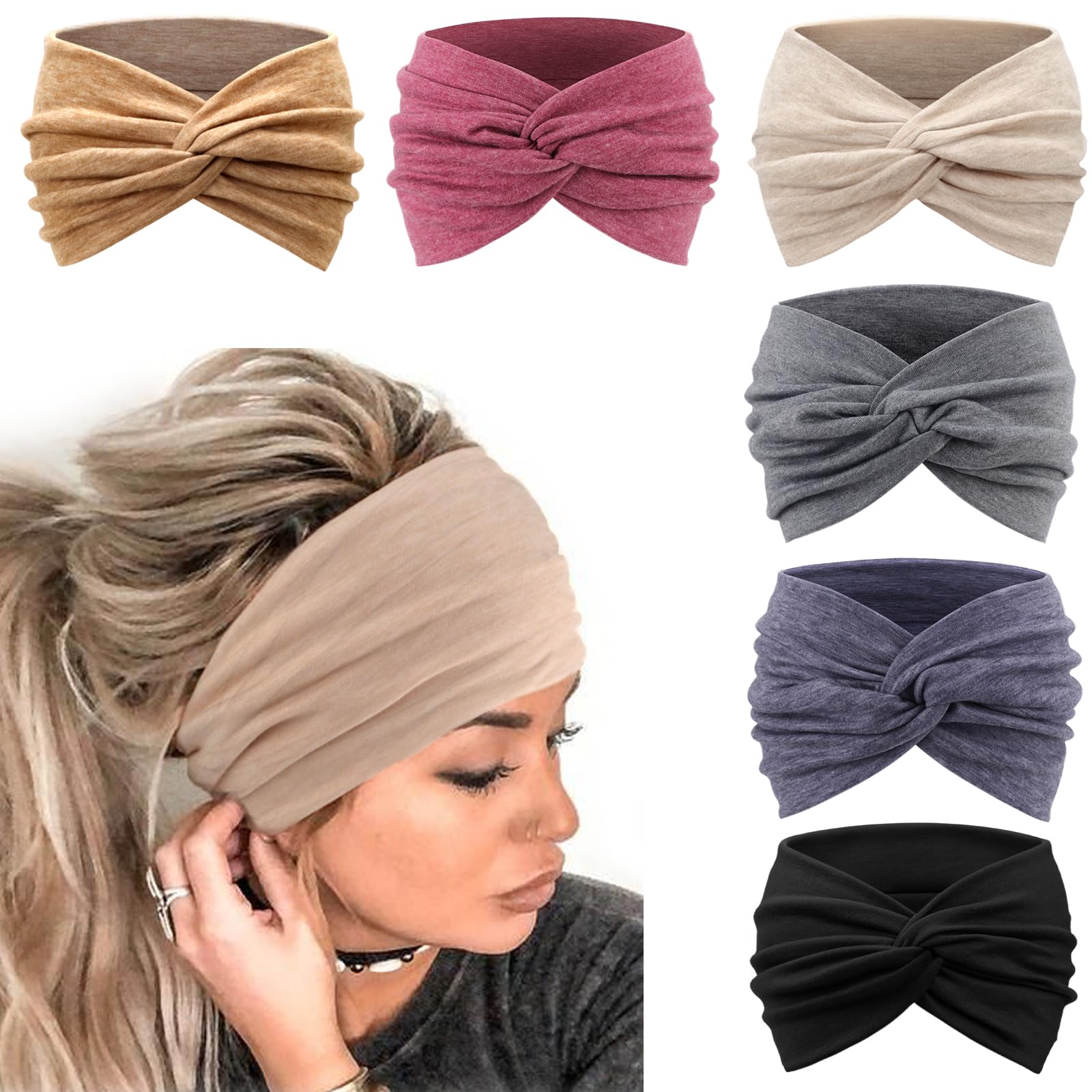 DRESHOW 6 Pack Turban Headbands for Women Wide Vintage Head Wraps Knotted Cute Hair Bands Accessories — image 1