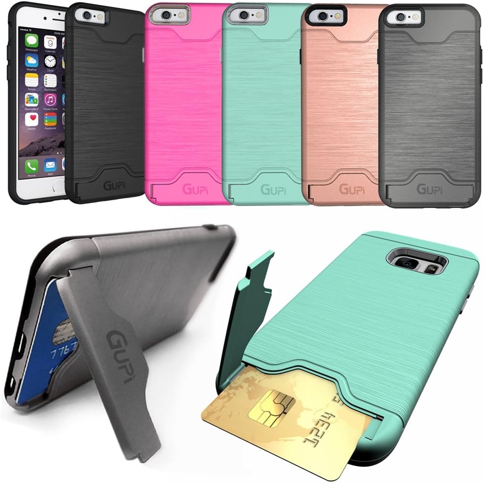 GUPi/Gun Metal Grey Protective Shockproof Armour Hard Phone Case Cover with Hidden CARD HOLDER & Media Stand for Apple iPhone 11 Pro Max - Great for Credit Card or Photo ID
