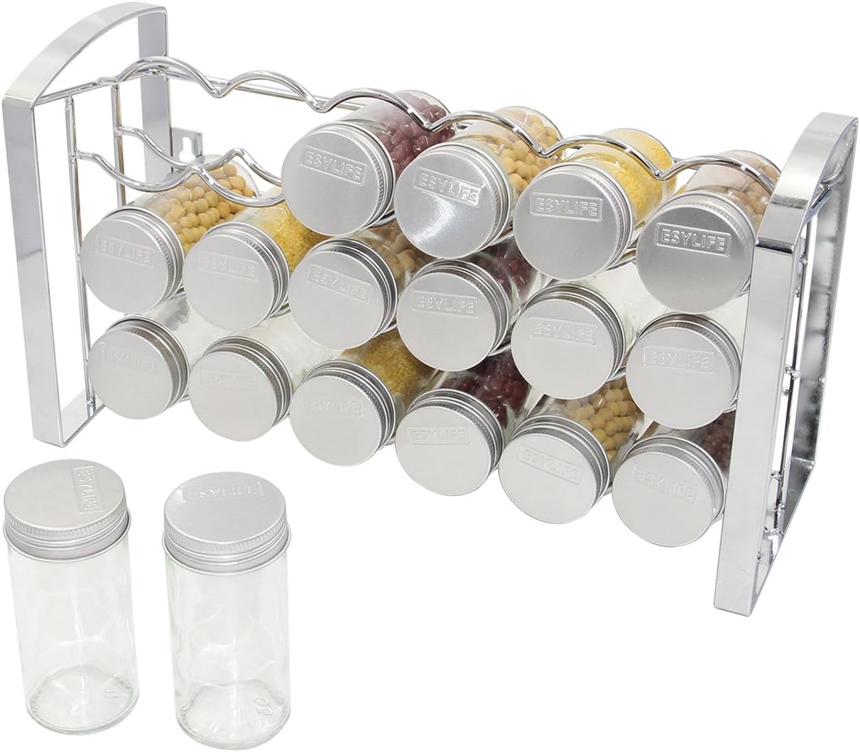 ESYLIFE Kitchen Cupboard Spice Storage Rack Organiser with 18 Empty