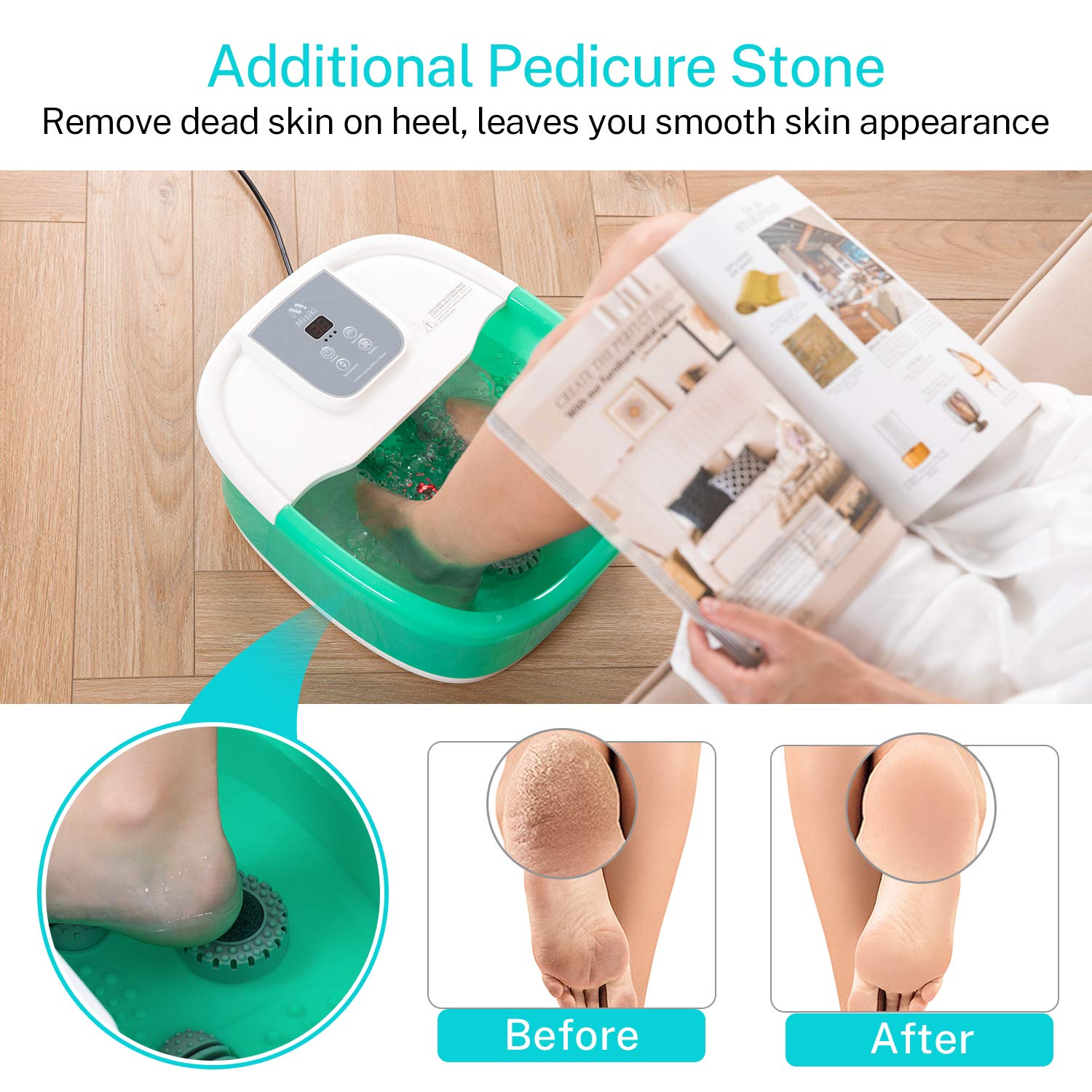 Foot Spa Misiki Foot Bath Massager with Heat Bubbles Vibration Red Infrared Light and Auto Shut-off, 4 Massage Rollers and Pedicure Stone for Tired Feet, Shiatsu Massage to Relieve Stress Muscle Pain: Beauty