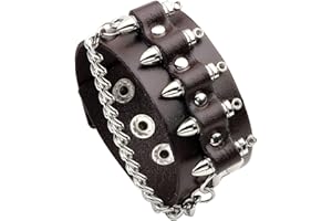Fusamk Punk Rock Snap Bracelet Bullet Chain Wristband Wide Leather Cuff Bracelet