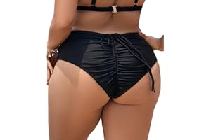Leoparts Plus Size Women's Bikini Bottom High Waisted Drawstring Swimsuit Bottoms Ruched Full Coverage Bathing Suit Briefs
