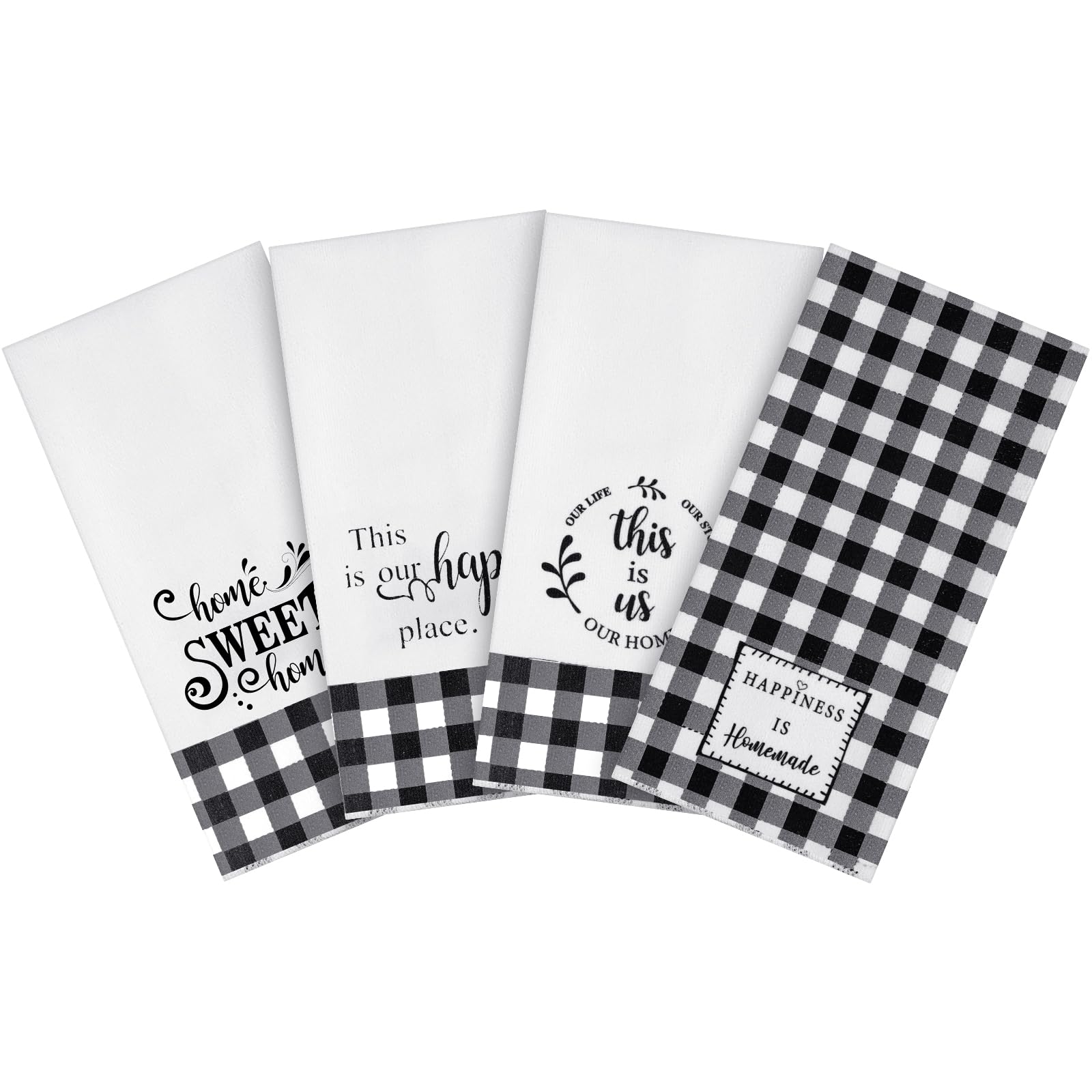Photo 1 of Honoson 4 Count Kitchen Dish Towels Spring Farmhouse Hand Tea Towels Absorbent Quick Dry Dish Cloths Polyester Cleaning Cloth for Summer Home Gifts Kitchen Supplies(White and Black,Plaid Style)