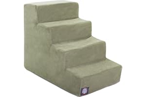 Majestic Pet 4 Step Portable Dog Stairs for Small Dogs to get on Bed Supports 25 lbs or Less – Dog Steps for High Bed with Machine Washable Cover – Pet Stairs for Cats Suede Sage